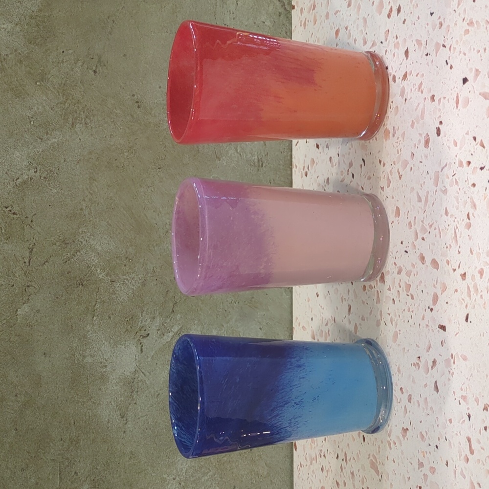 Colorful Handcrafted Glassware | Set of 3 | Red-Orange, Blue, Lavender | 20 oz.